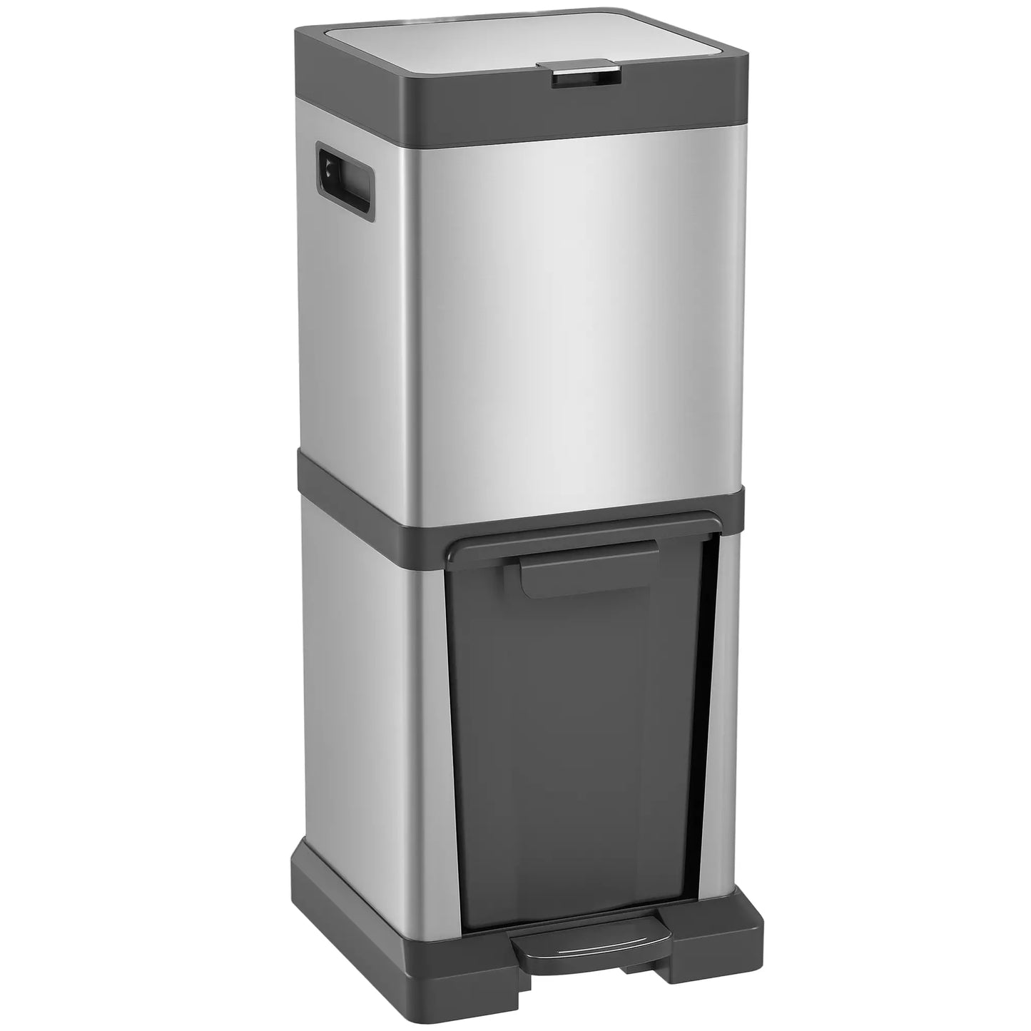 HOMCOM 34L Double Compartment Stainless Steel Kitchen Bin, with Soft-Close Lid