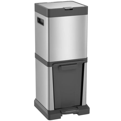 HOMCOM 34L Double Compartment Stainless Steel Kitchen Bin, with Soft-Close Lid