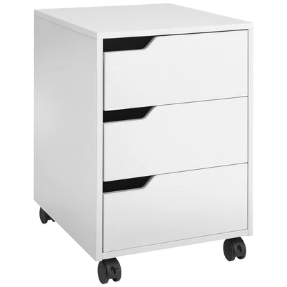 HOMCOM 3 Drawer Mobile File Cabinet, Vertical Filing Cabinet with Wheels for Home Office, White
