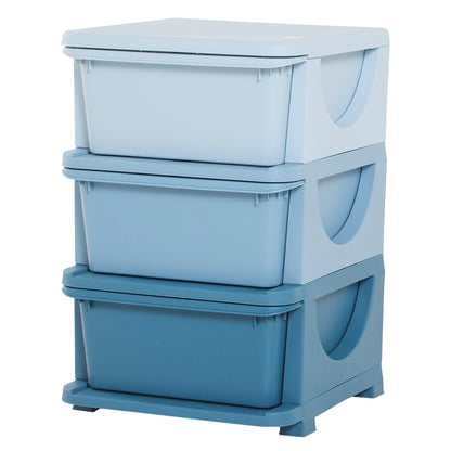 HOMCOM 3 Drawers Plastic Kids Storage Units, 3 Tier Children Toy Chest for Nursery, Playroom, Blue