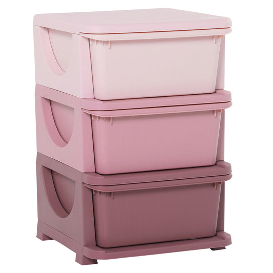 HOMCOM 3 Drawers Plastic Kids Storage Units, 3 Tier Children Toy Chest for Nursery, Playroom, Pink