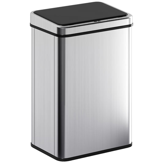 HOMCOM 40L Sensor Bin with Quiet Lid, Automatic Touchless Motion Sensor Kitchen Bin with Fingerprint Resistant Stainless Steel, Silver Tone