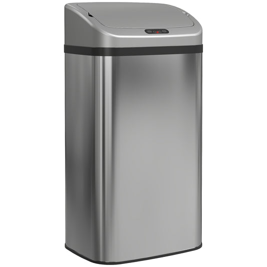 HOMCOM 48L Stainless Steel Kitchen Rubbish Sensor Bin - Silver-Tone
