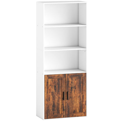 HOMCOM 5-Tier Bookcase with Adjustable Storage Shelf - Rustic Brown