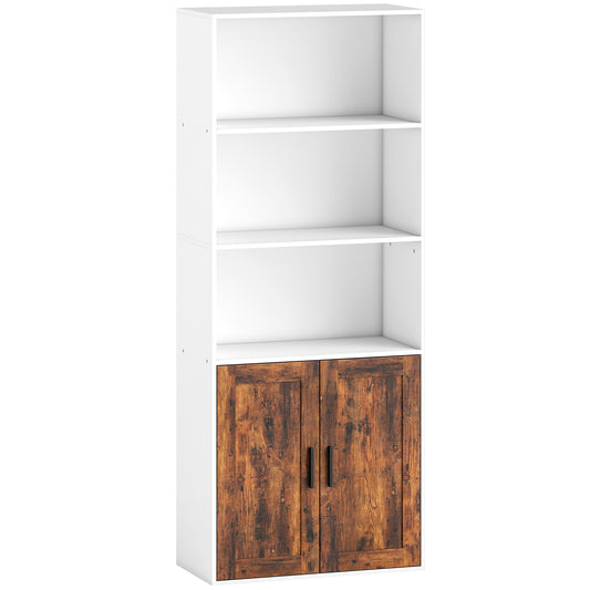 HOMCOM 5-Tier Bookcase with Adjustable Storage Shelf - Rustic Brown