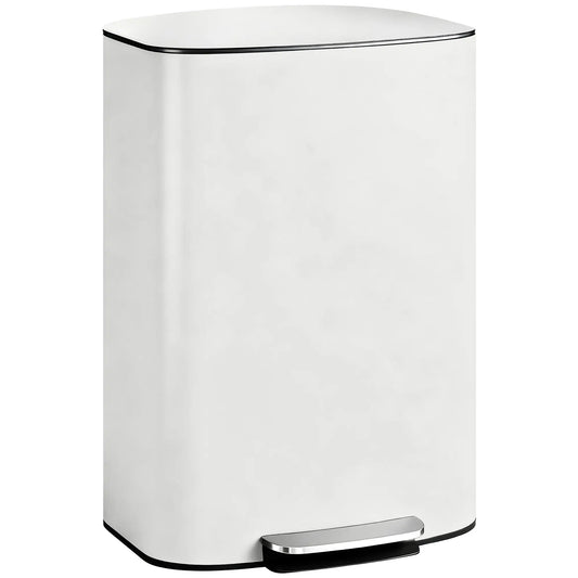 HOMCOM 50L Kitchen Bin with Soft-Close Lid, Stainless Steel Pedal Bin with Removable Inner Bucket, Carry Handle, Cream