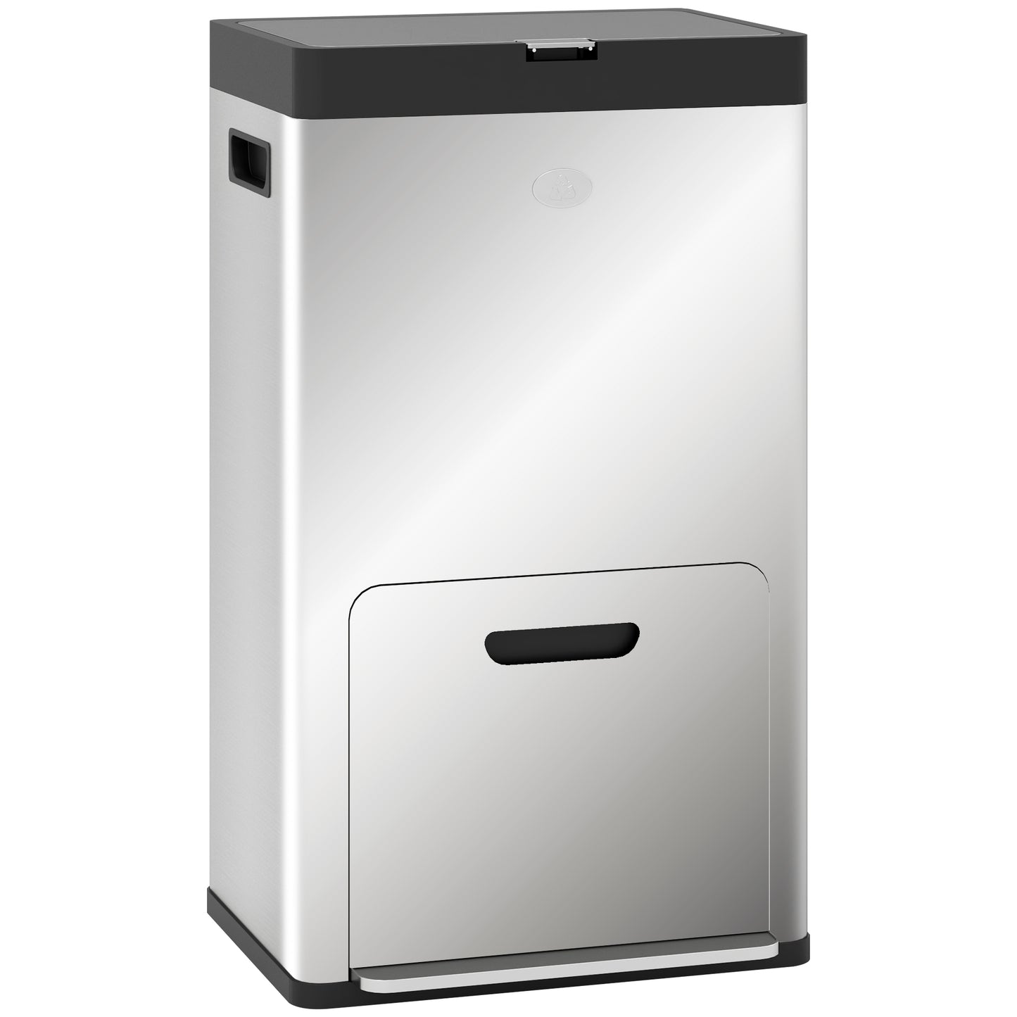 HOMCOM 56L Triple Compartment Stainless Steel Kitchen Bin with Deodoriser Holders & Wheels - Silver Tone