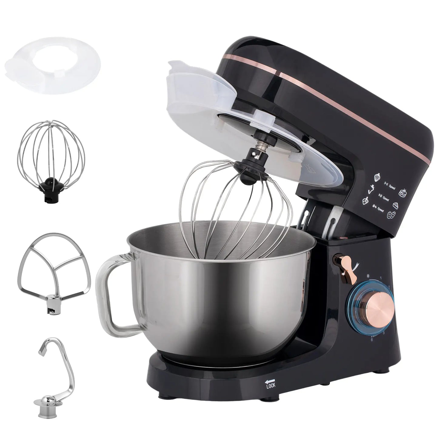 HOMCOM 5L Food Mixer for Baking, 6 Speeds and Pulse Setting, 1400W Electric Kitchen Stand Mixer with Stainless Steel Bowl, Black