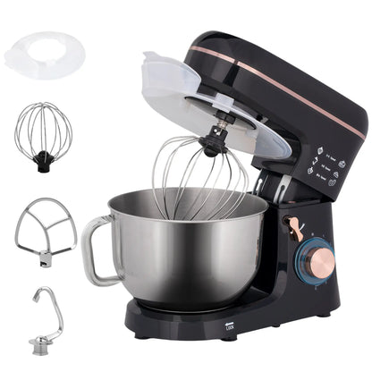 HOMCOM 5L Food Mixer for Baking, 6 Speeds and Pulse Setting, 1400W Electric Kitchen Stand Mixer with Stainless Steel Bowl, Black