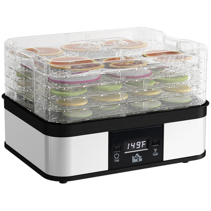HOMCOM 5 Tier Food Dehydrator, 245W Stainless Steel Food Dryer with Adjustable Temperature, Timer & LCD Display, Black