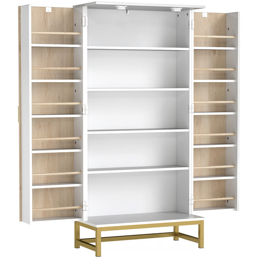 HOMCOM 5 Tiers Kitchen Cupboard, Freestanding Kitchen Cabinet with Double Doors, 12 Spice Racks, White