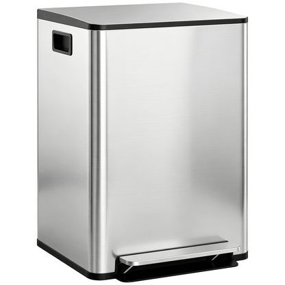 HOMCOM 60L Dual Compartment Stainless Steel Bin with Deodoriser Holders - Silver Tone