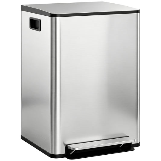 HOMCOM 60L Dual Compartment Stainless Steel Bin with Deodoriser Holders - Silver Tone