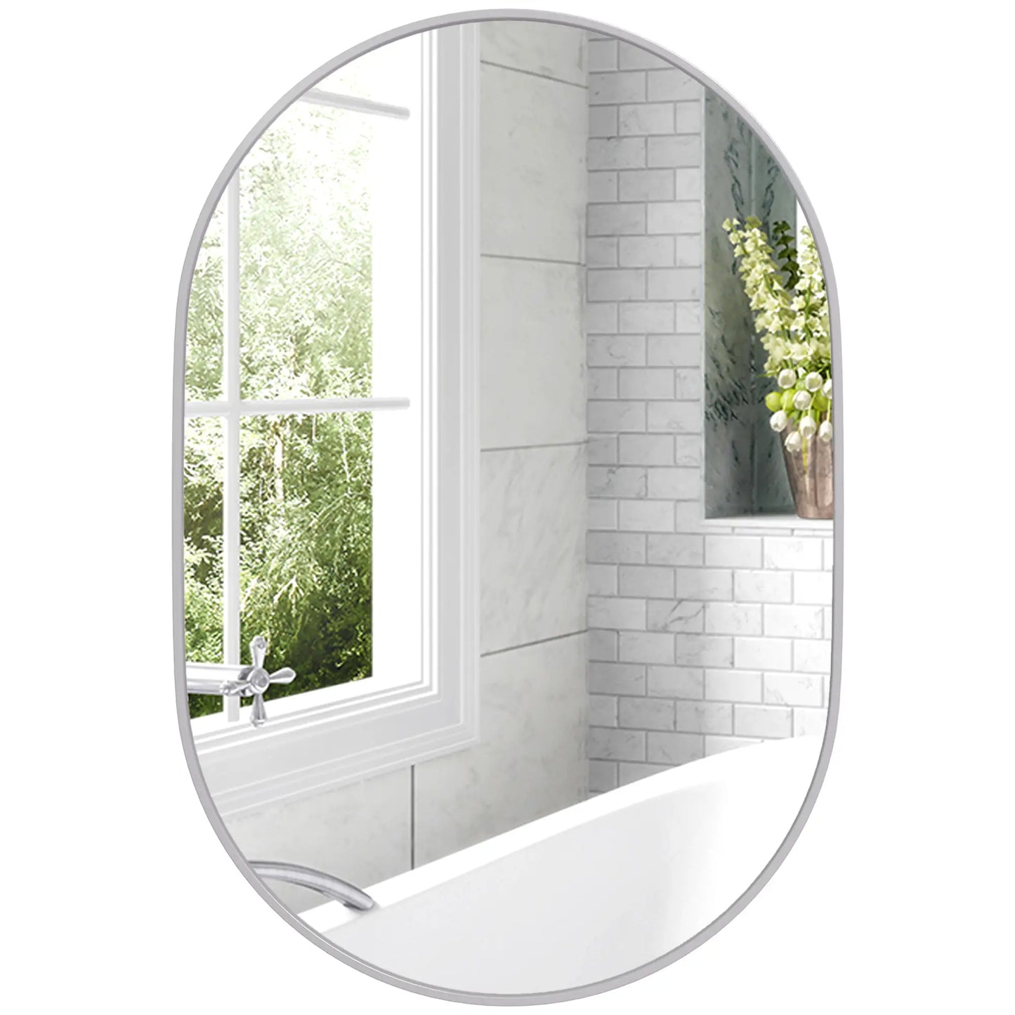 HOMCOM 60cm Round HD Tempered Glass Bathroom Mirror - Silver Tone