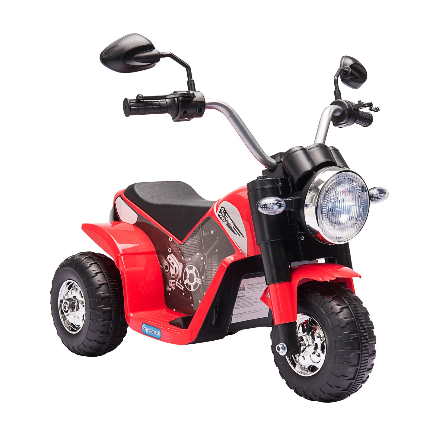 HOMCOM 6V Kids Electric Motorbike 3 Wheels Ride On Toy with Horn Sounds, Headlights for Girl Boy 18 - 36 Months, Red