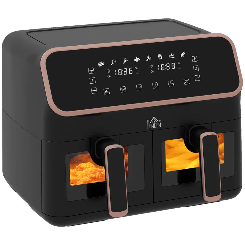 HOMCOM 8L Dual Basket Air Fryer, 80-200℃