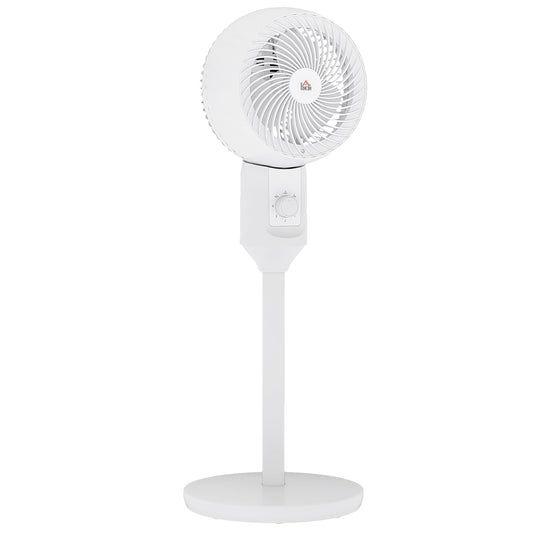 HOMCOM 9" Pedestal Fan, 70° Oscillation 90° Vertical Tilt Oscillating Air Circulator with 3 Speeds, Standing Fan, White