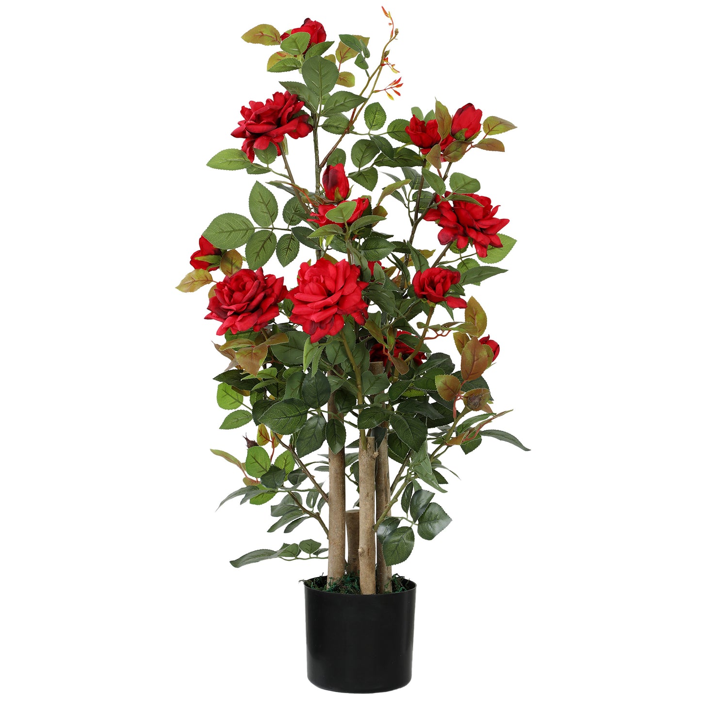 HOMCOM Artificial Rose Tree, Decorative Fake Plant with 344 Silk Leaves 17 Flowers, Red