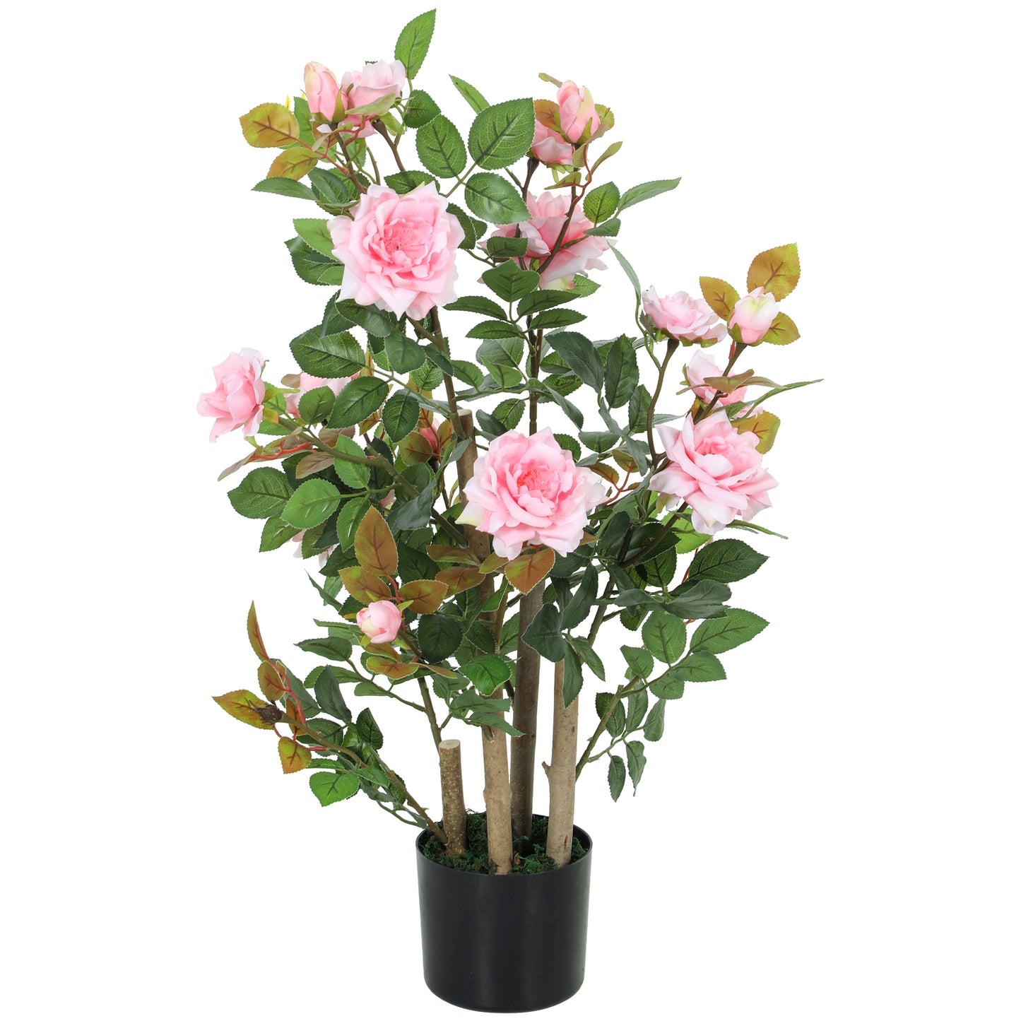 HOMCOM Artificial Rose Tree, Decorative Fake Plant with 344 Silk Leaves 17 Flowers for Outdoor Indoor Decor, Pink