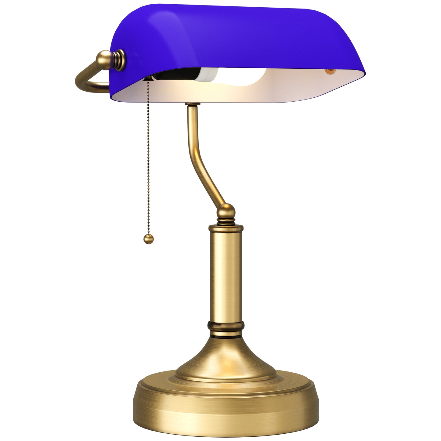 HOMCOM Banker's Desk Lamp with Antique Bronze Tone Base, Table Lamp with Glass Shade for Home Office, Blue