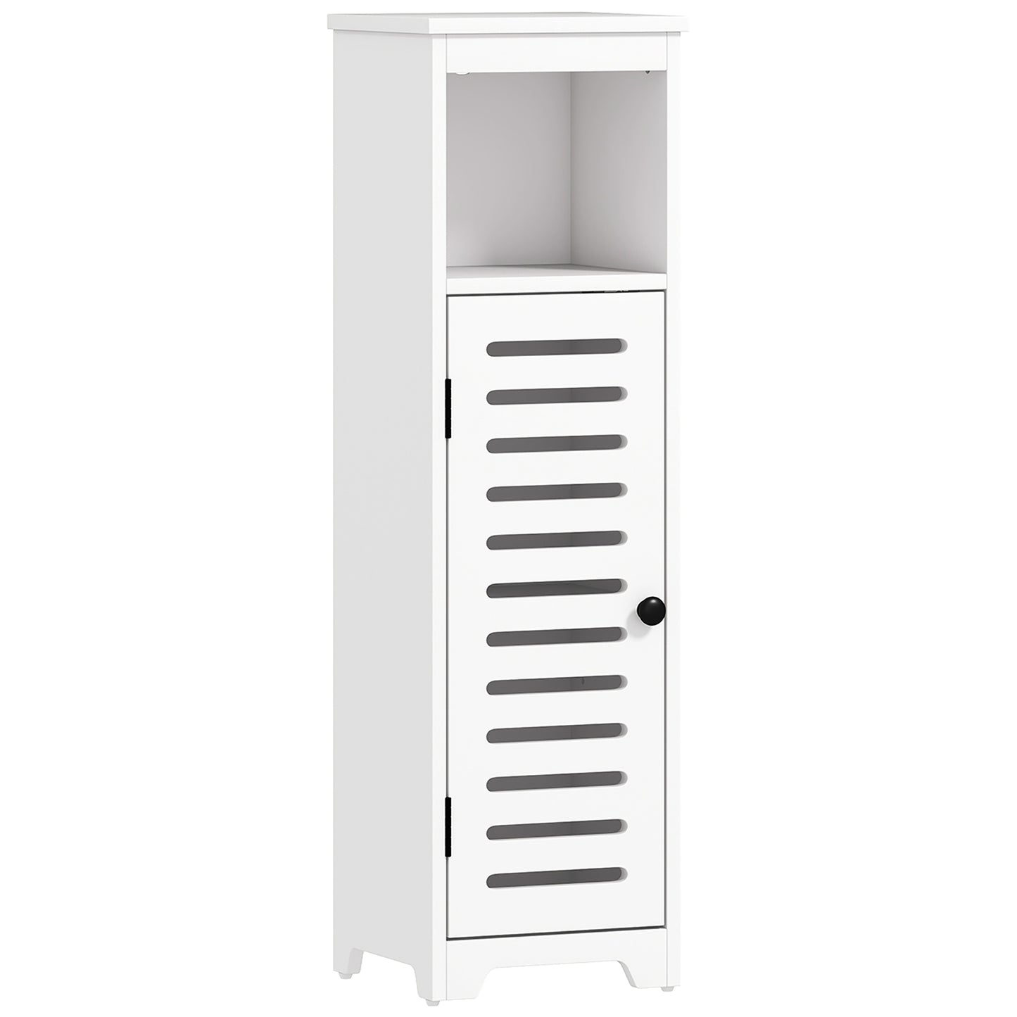 HOMCOM Bathroom Floor Cabinet, Storage Unit with Louvered Door, Open Shelf, Adjustable Shelf, White