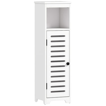 HOMCOM Bathroom Floor Cabinet, Storage Unit with Louvered Door, Open Shelf, Adjustable Shelf, White