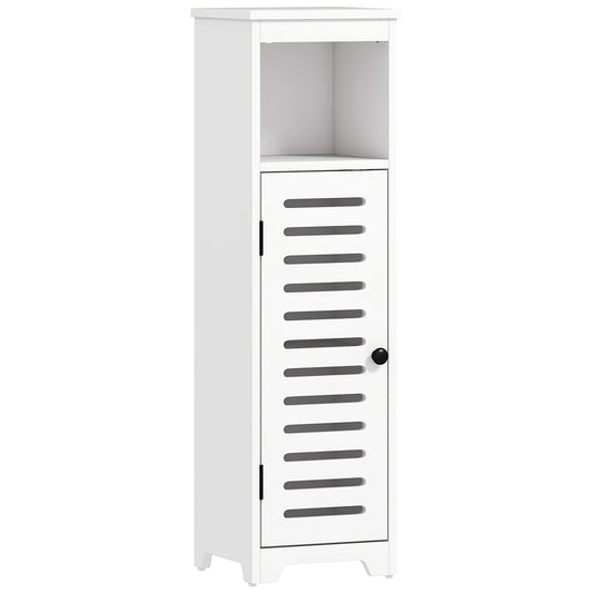 HOMCOM Bathroom Floor Cabinet, Storage Unit with Louvered Door, Open Shelf, Adjustable Shelf, White