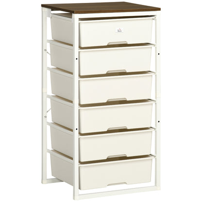 HOMCOM Bedroom Chest of Drawers, 6-Drawer Dresser, Tall Storage Drawer Unit with Steel Frame, White