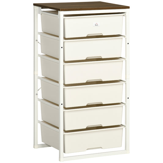 HOMCOM Bedroom Chest of Drawers, 6-Drawer Dresser, Tall Storage Drawer Unit with Steel Frame, White