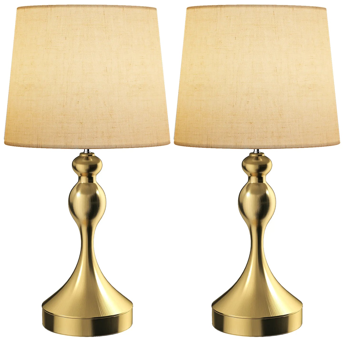 HOMCOM Bedside Lamps Set of 2, Modern Table Lamps with 3 Colour Temperatures, USB A+C Charging Ports & Linen Shade, Gold Tone