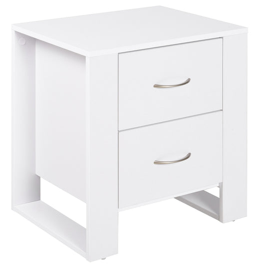 HOMCOM Bedside Table with 2 Drawers, Nightstand with Handles & Elevated Base, Side Table, White