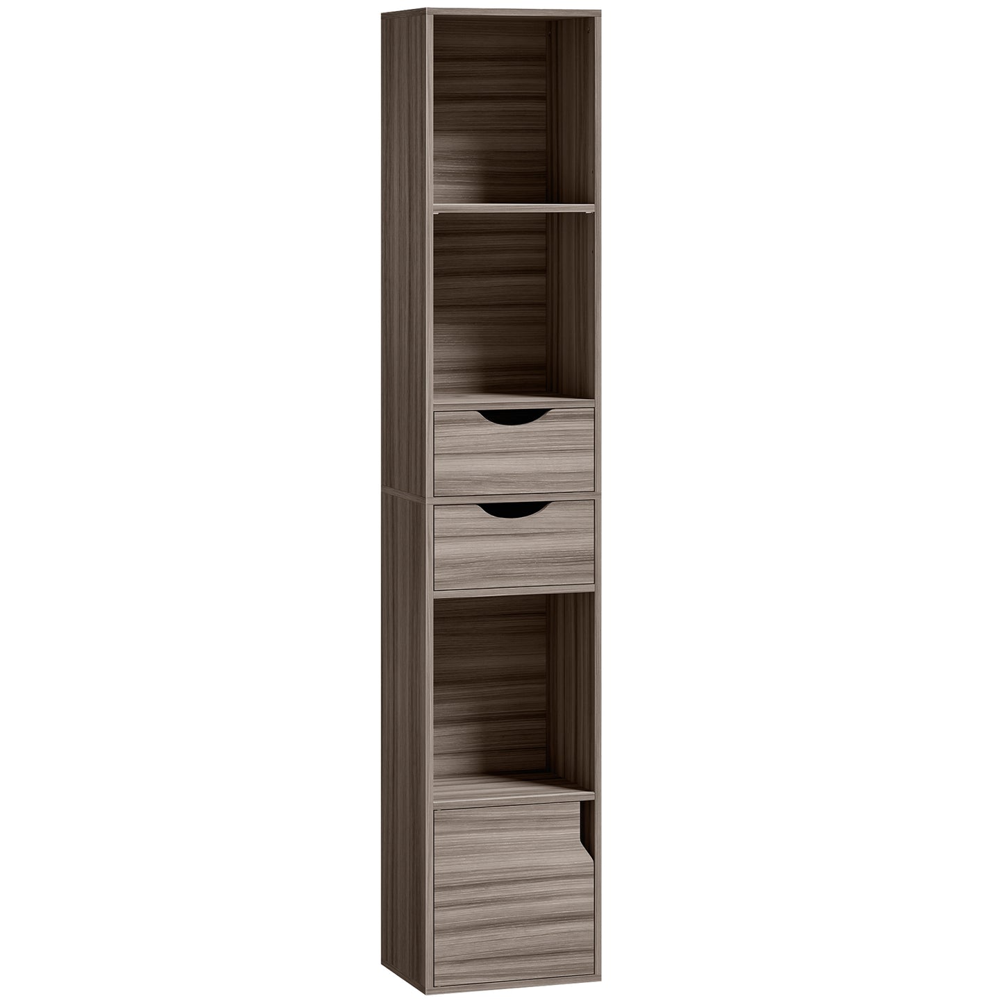 HOMCOM Bookcase with 2 Drawers and Cabinet, Adjustable Shelf Bookshelf, Grey