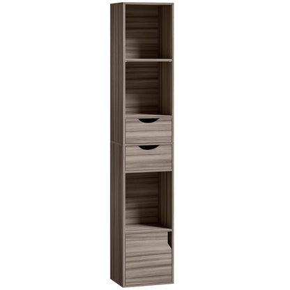 HOMCOM Bookcase with 2 Drawers and Cabinet, Adjustable Shelf Bookshelf, Grey