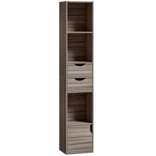 HOMCOM Bookcase with 2 Drawers and Cabinet, Adjustable Shelf Bookshelf, Grey