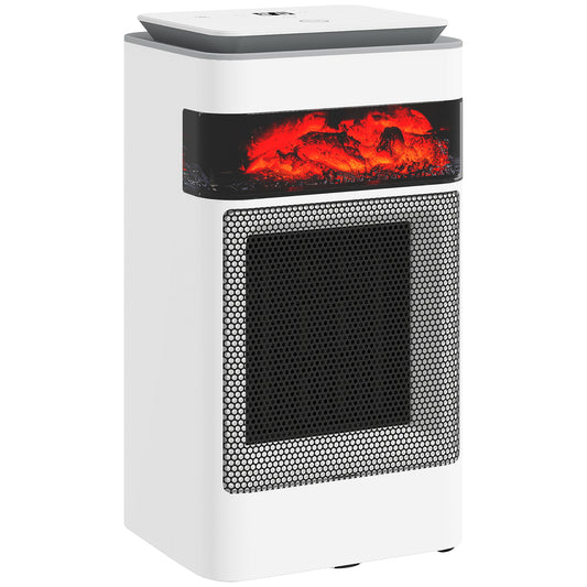HOMCOM Ceramic Electric Heater, 1500W Fan Space Heater with 3 Modes, 24H Timer, Flame Effect, Oscillation, White