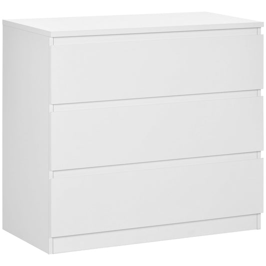 HOMCOM Chest of Three Storage Drawers with Anti-Tipping Straps - White