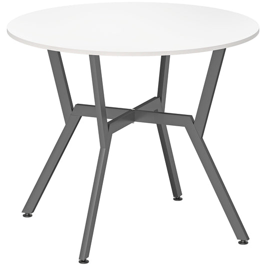 HOMCOM Dining Table, Round Kitchen Table with Black Legs, High Gloss White