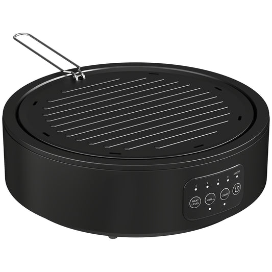 HOMCOM Electric Ceramic Hob with Grill Plate, Multifunctional with 4 Heat Levels for All Type Pot