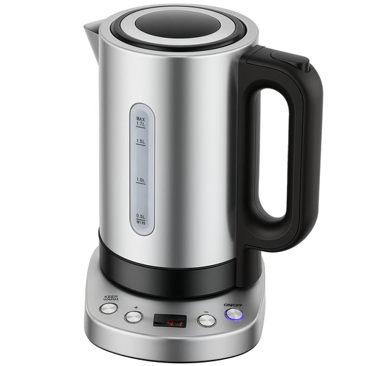 HOMCOM Electric Kettle, 1.7L, Fast Boil, 3kW Water Kettle with UK Strix Thermostat, LCD Base, Silver Tone