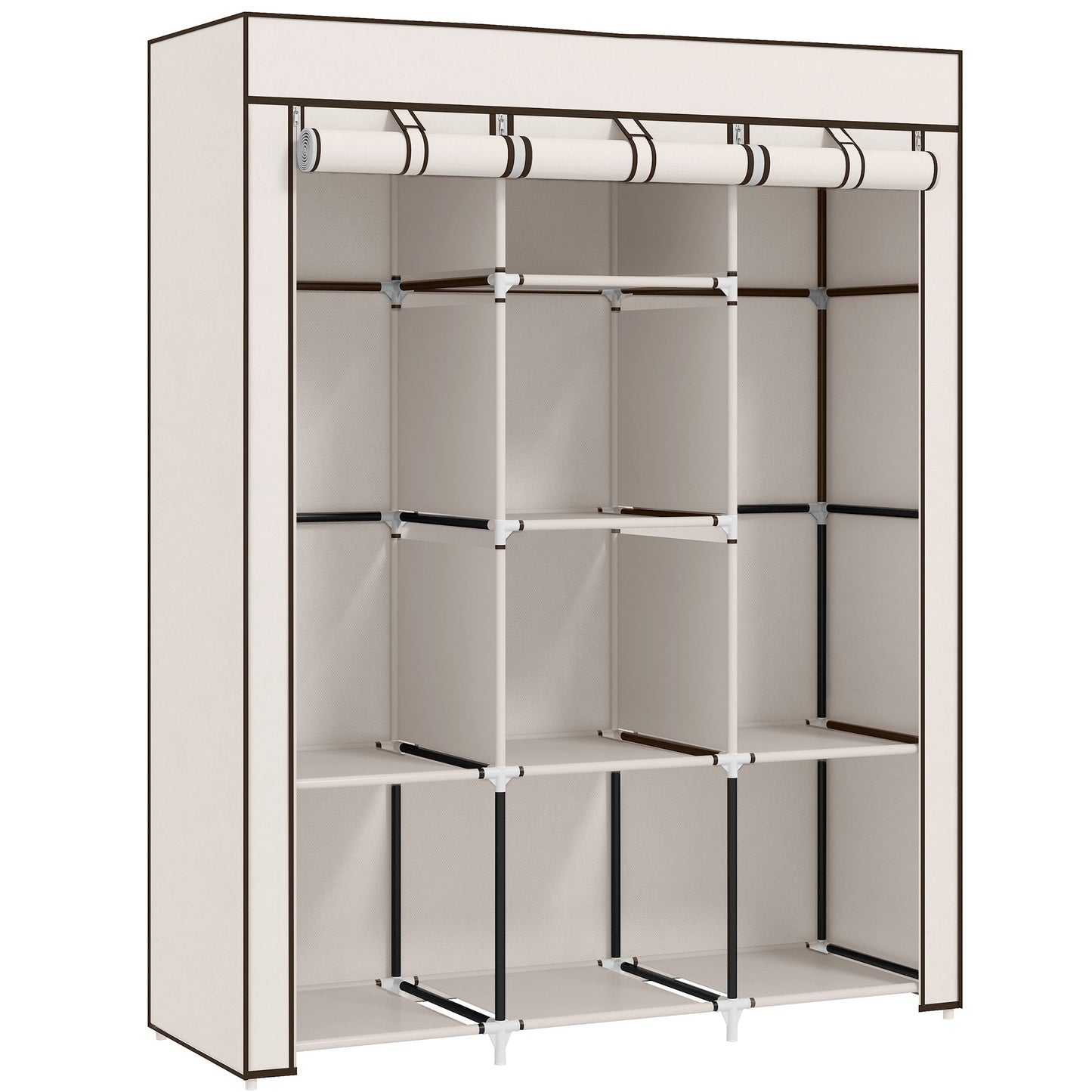 HOMCOM Fabric Cloth Wardrobe Clothes Organizer with Rails and Shelves - Cream White