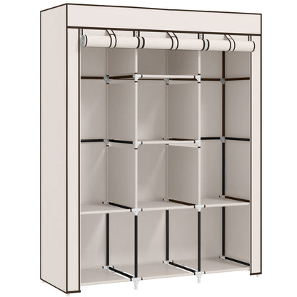 HOMCOM Fabric Cloth Wardrobe Clothes Organizer with Rails and Shelves - Cream White