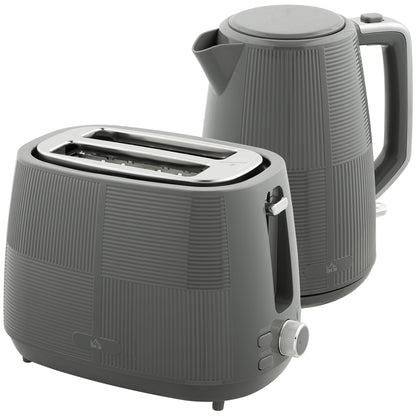 HOMCOM Fast Boil Kettle and 2 Slice Toaster Kitchen Set, 1.7L 3000W with 7 Level Browning Controls, Grey
