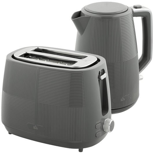 HOMCOM Fast Boil Kettle and 2 Slice Toaster Kitchen Set, 1.7L 3000W with 7 Level Browning Controls, Grey