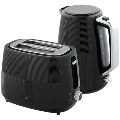 HOMCOM Fast Boil Kettle and 2 Slice Toaster Kitchen Set, 1.7L 3000W with 7 Level Browning Controls, Black