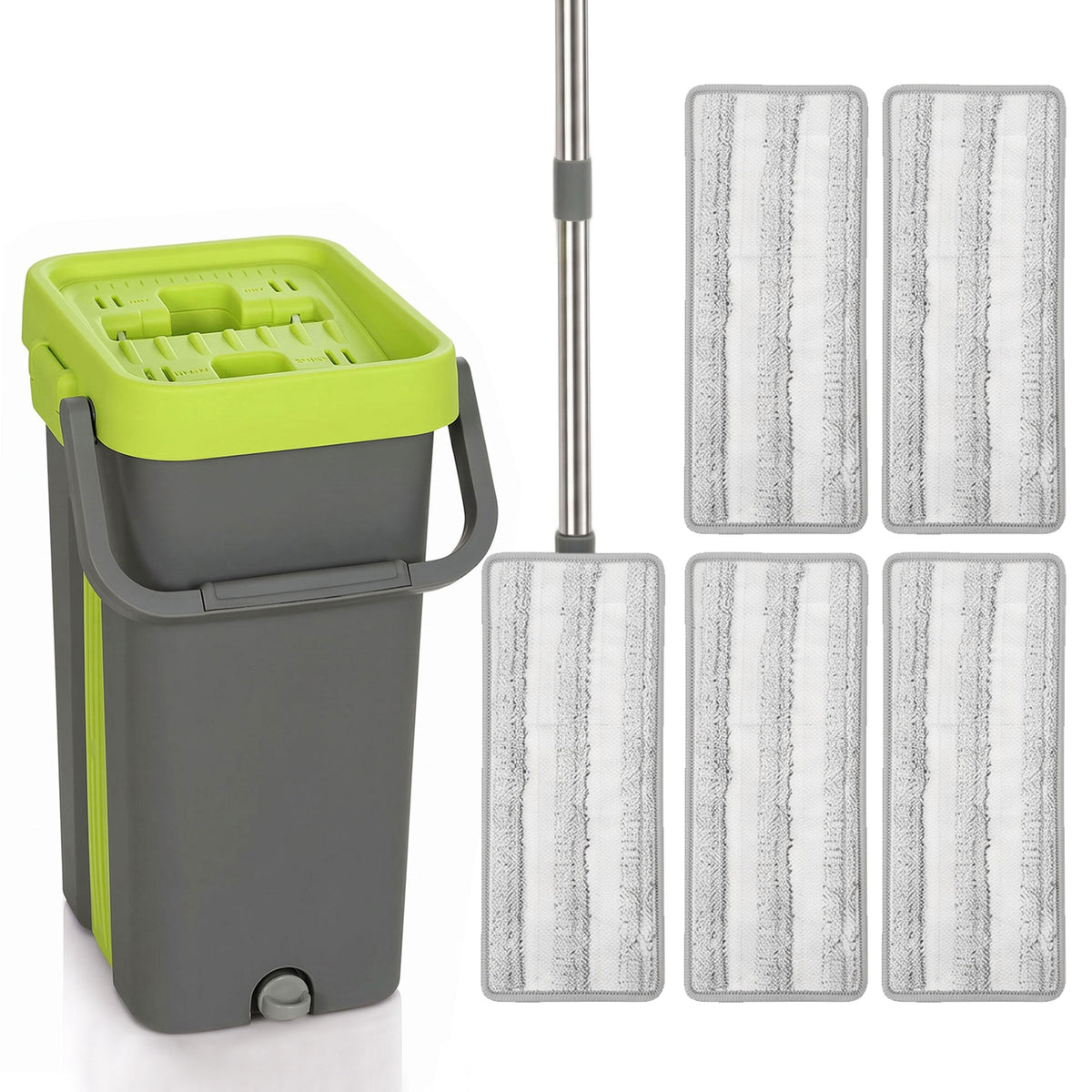 HOMCOM Flat Mop and Bucket with Wringer Set & 2 Chambers, Wet & Dry Use, Dark Grey