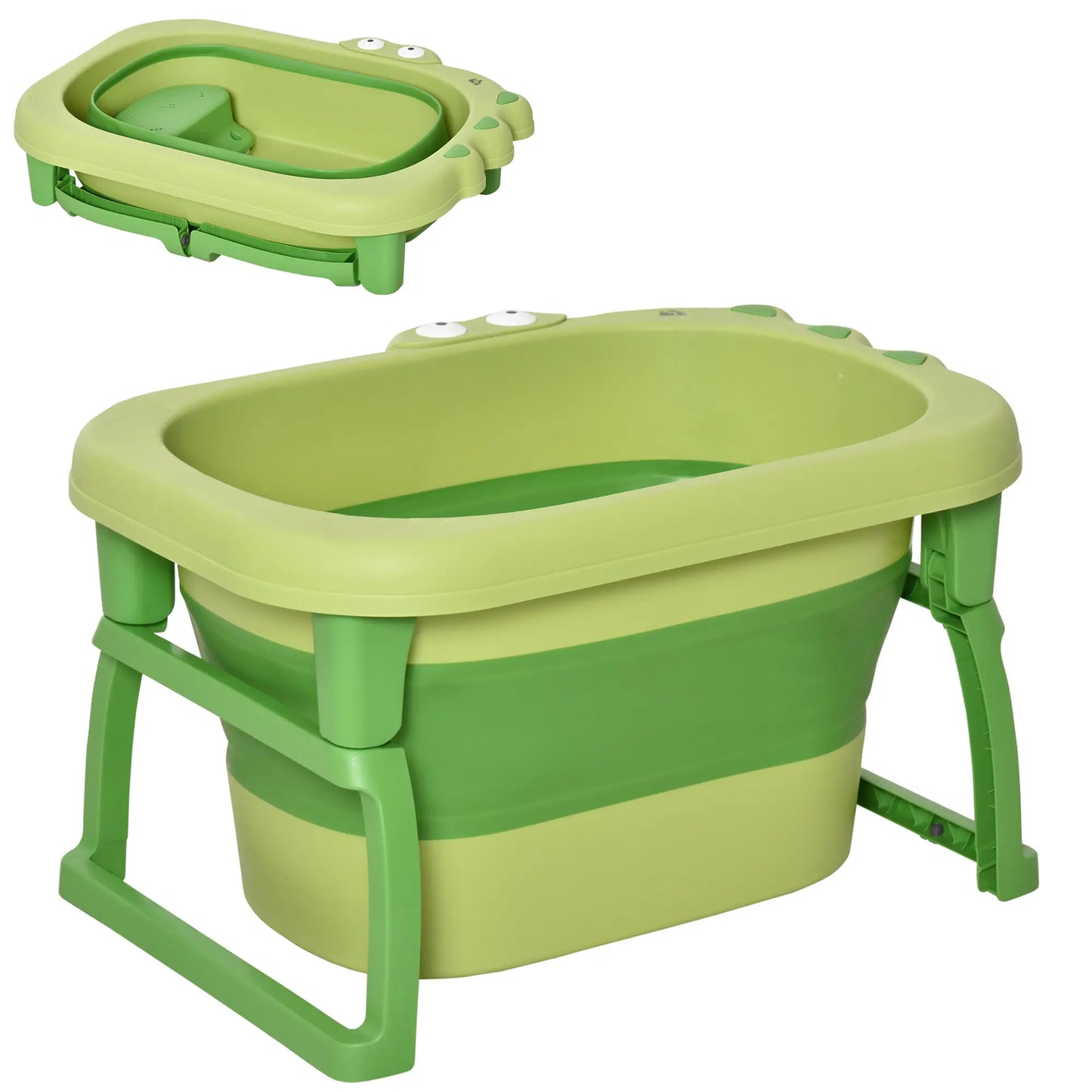 HOMCOM Foldable Kids Baby Bathtub Bucket, with Stool - Green