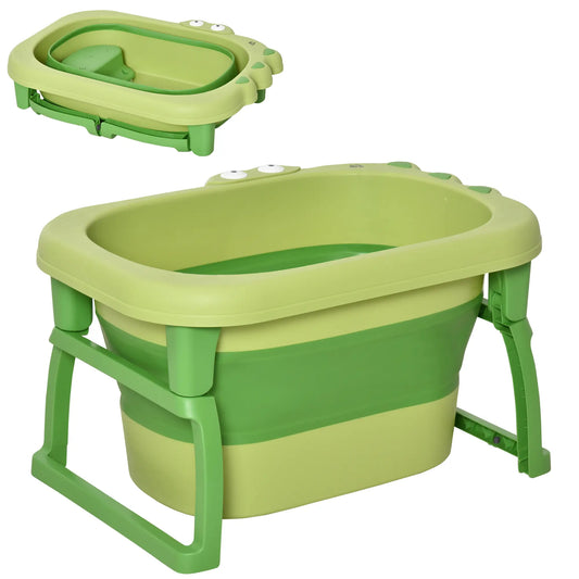 HOMCOM Foldable Kids Baby Bathtub Bucket, with Stool - Green