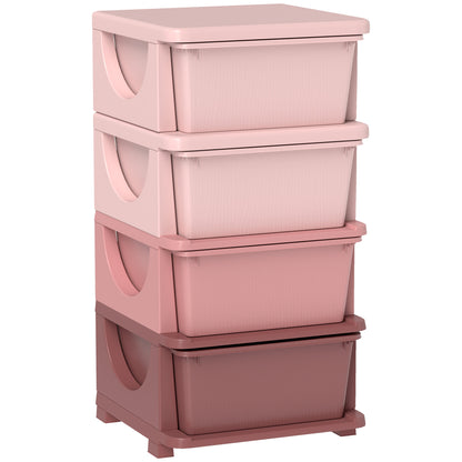 HOMCOM Four-Tier Kids Storage Boxes, with Four Removable Drawers, Pink