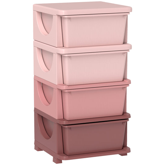HOMCOM Four-Tier Kids Storage Boxes, with Four Removable Drawers, Pink