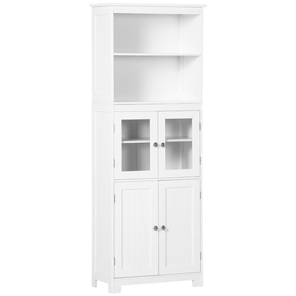 HOMCOM Freestanding Kitchen Cupboard, 4-Door Storage Cabinet with Adjustable Shelf and Glass Doors, White